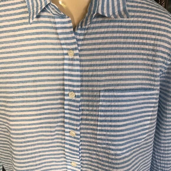 J. Crew blue/white crinkle cotton popover top, S - Picture 2 of 5